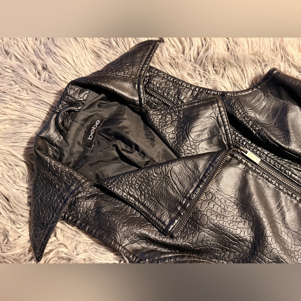 bebe Black Textured Faux Leather Moto Jacket